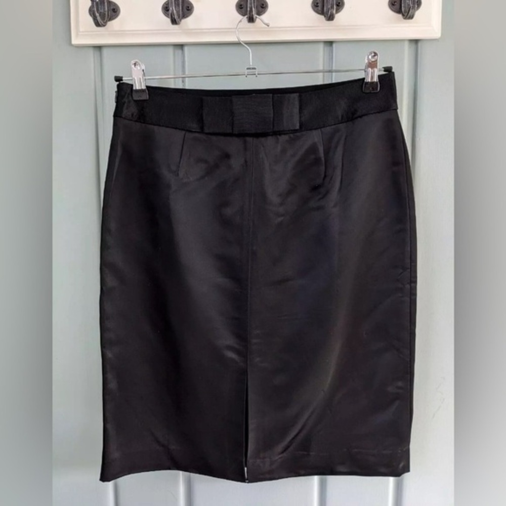 Ann Taylor Petites Sz. 2 Straight Satin Black W/ Bow Pencil Skirt NWOT